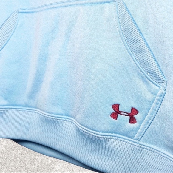 UNDER ARMOUR Fleece Lined Logo Hoodie in Sky Blue & Maroon Red, Size XS - Picture 5 of 7